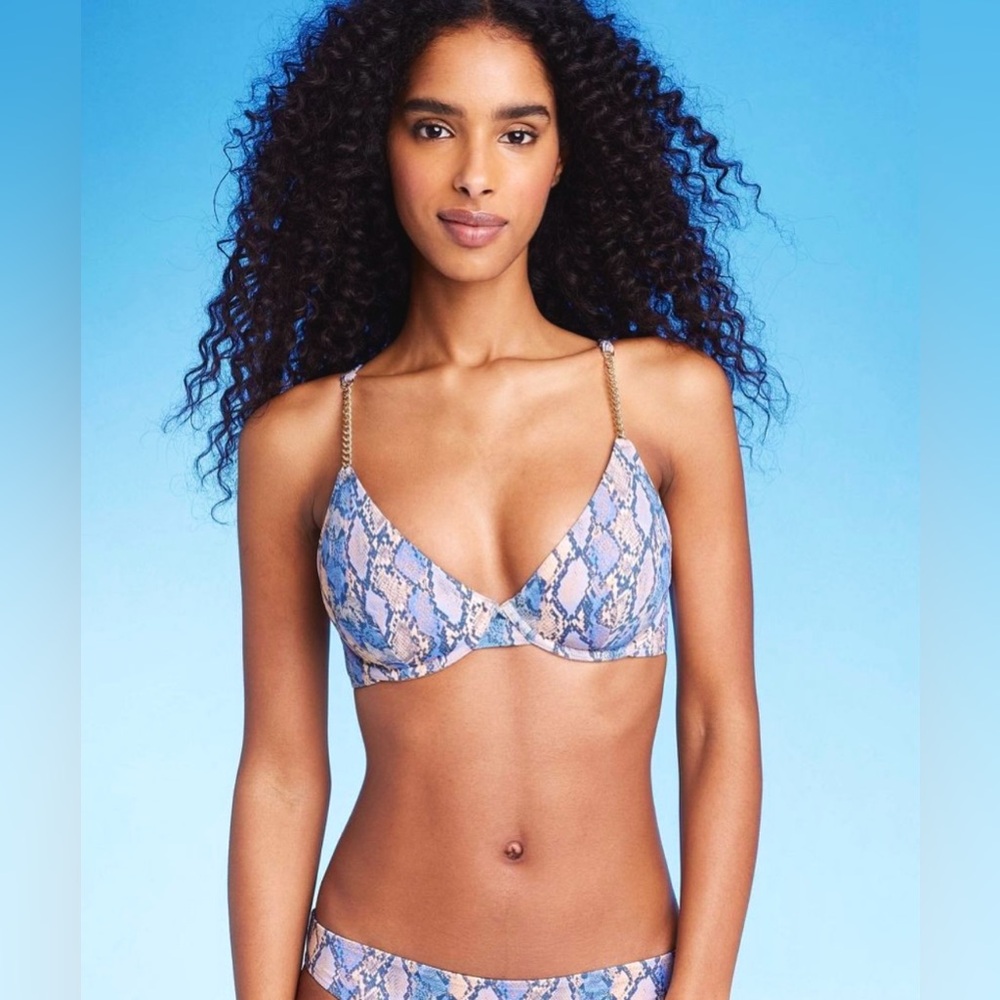 Shade & Shore Cheeky Bikini Top & Bottom in Blue Snake Print - Size XL